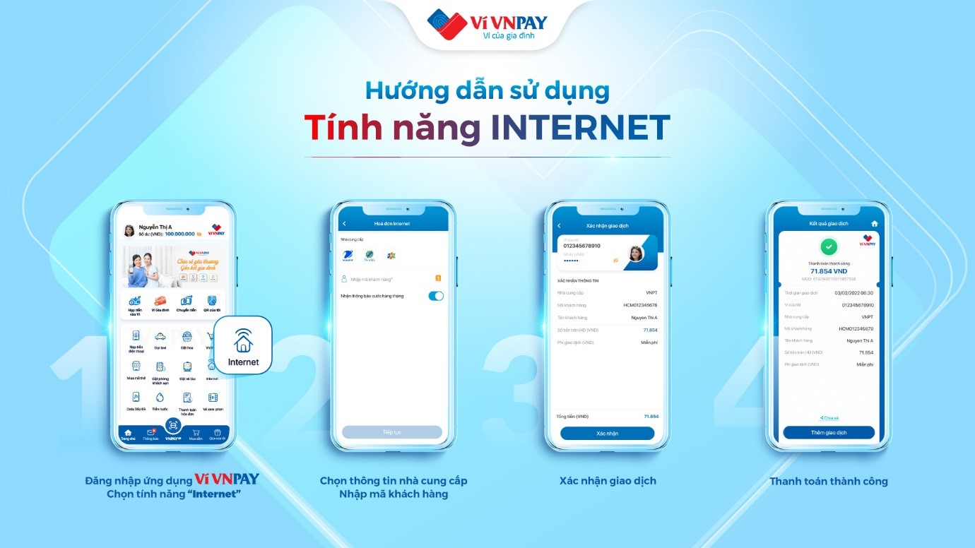 Các bước thanh toán cước internet trên VNPAY App