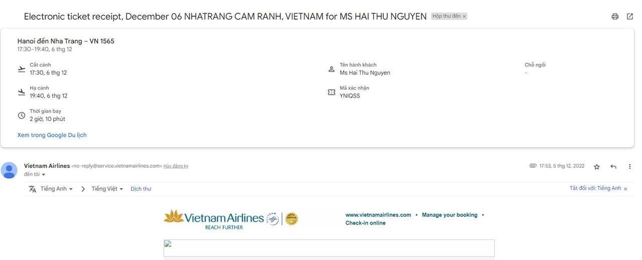 Cách kiểm tra code vé qua Email đã đăng ký khi đặt mua chỗ của khách hàng