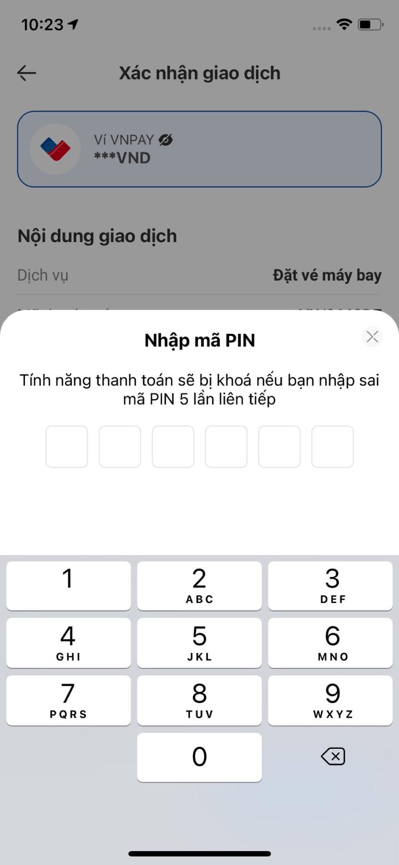 Bạn nhập mã PIN