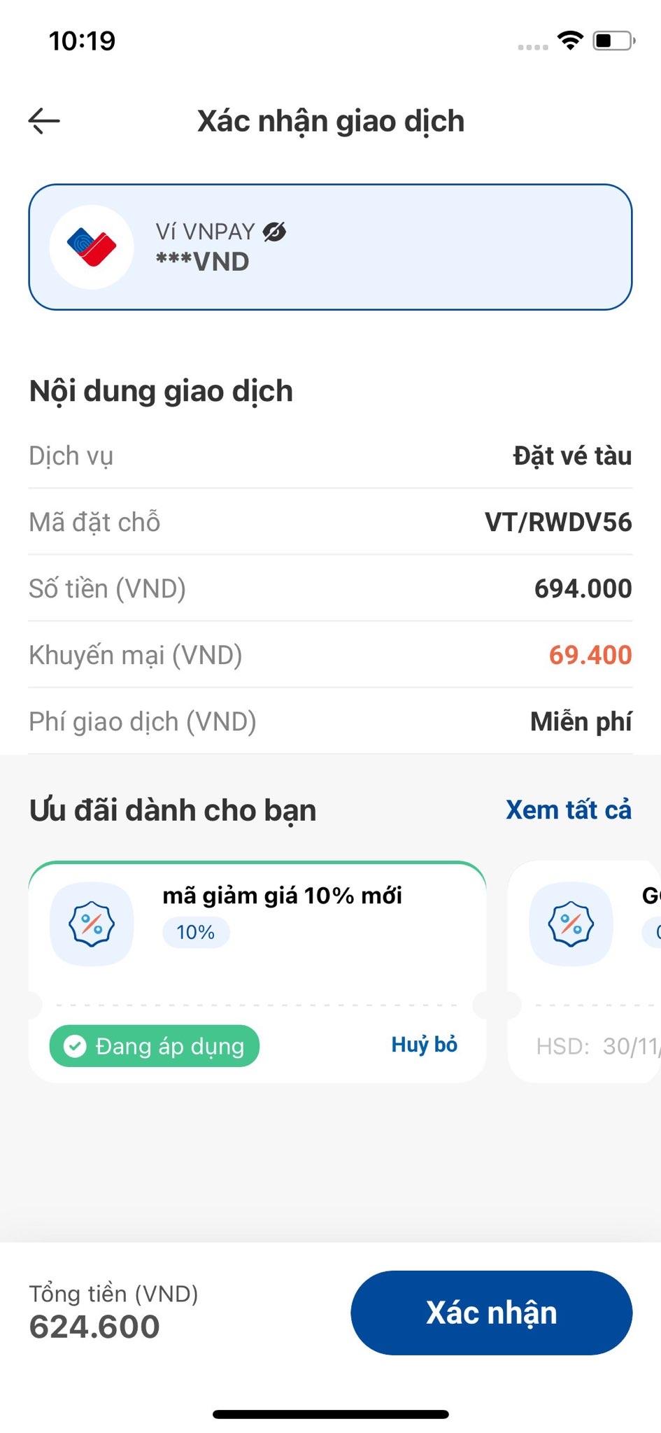 Bạn kiểm tra lại tiền vé và mã giảm giá (nếu có)