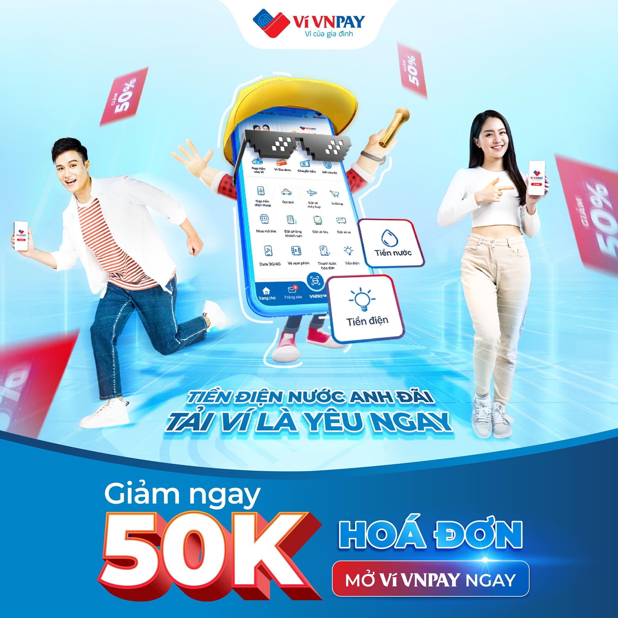 Giảm 50K khi thanh toán điện - nước cho hội “tân binh” của VNPAY App