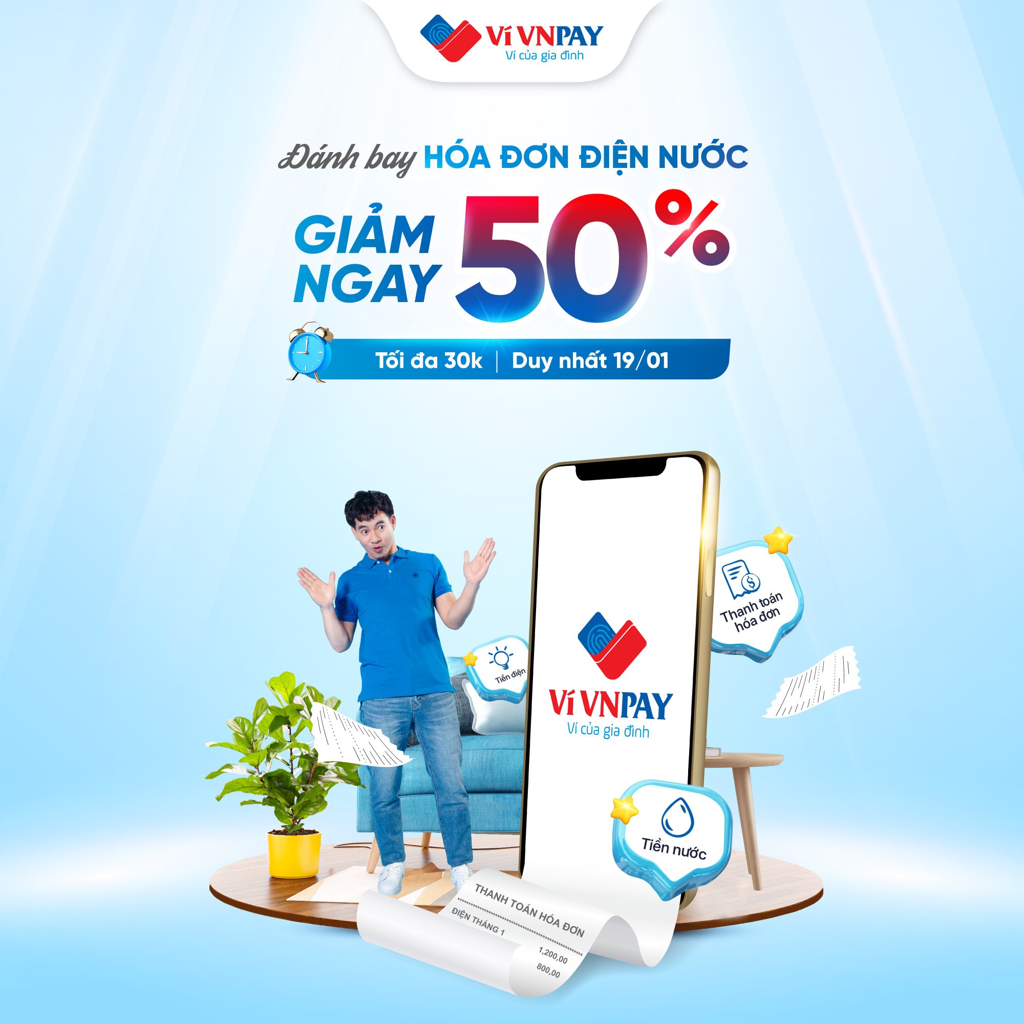 Đánh bay hóa đơn điện - nước, ưu đãi giảm ngay 50%