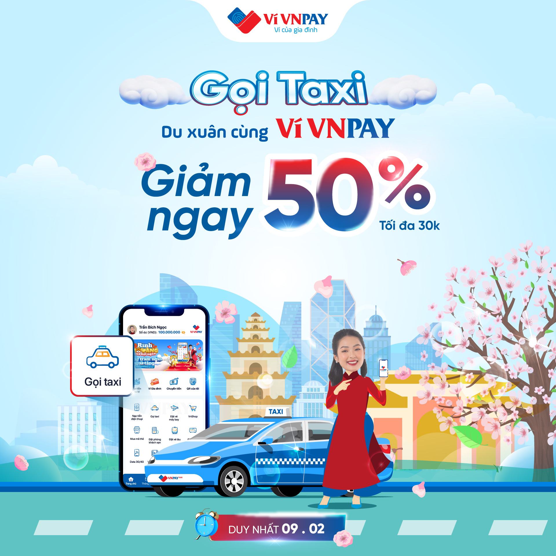 Gọi taxi trên VNPAY App giảm ngay 50%: Thỏa thích du xuân