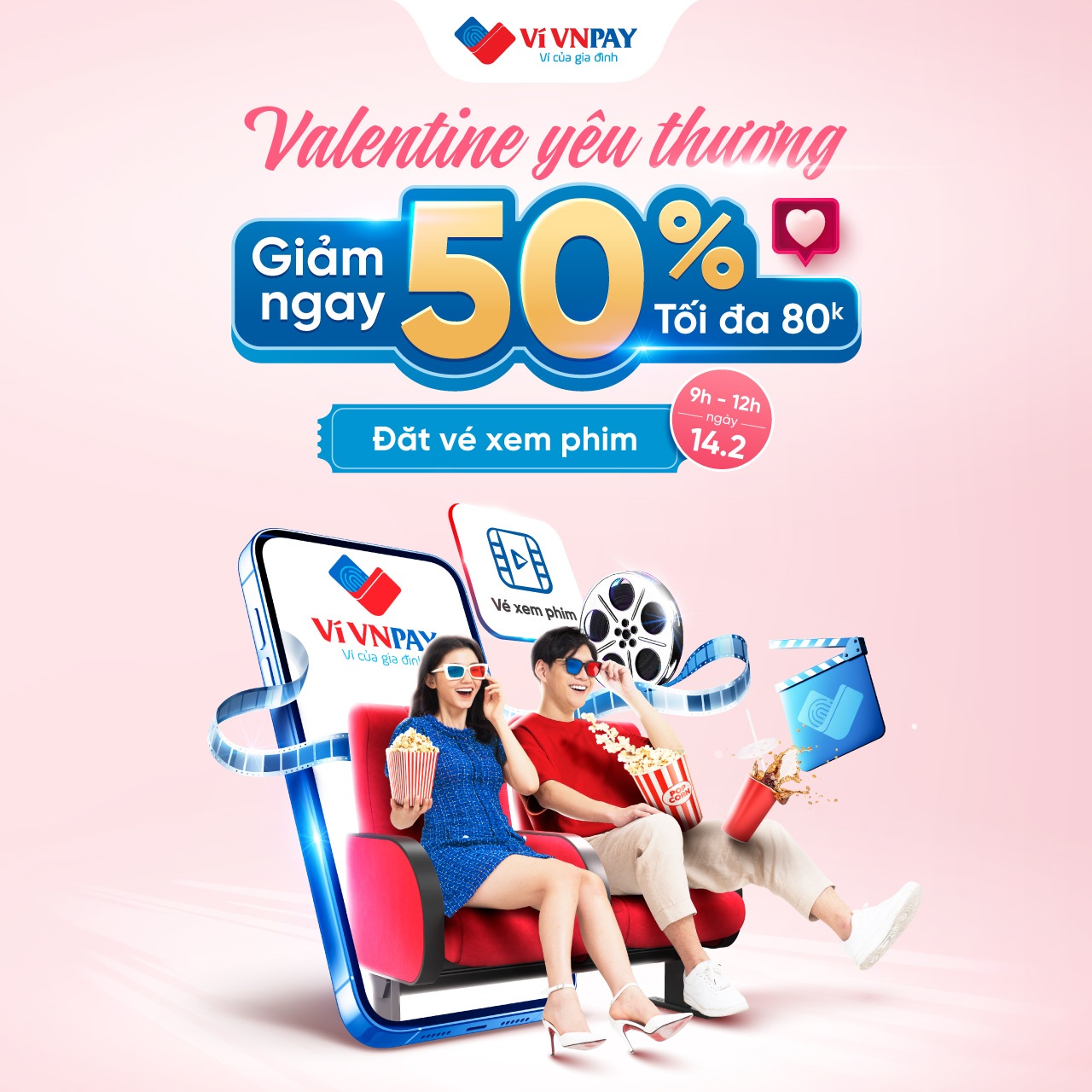 Deal “ngọt” duy nhất Valentine: Giảm 50% khi Đặt vé xem phim trên VNPAY App