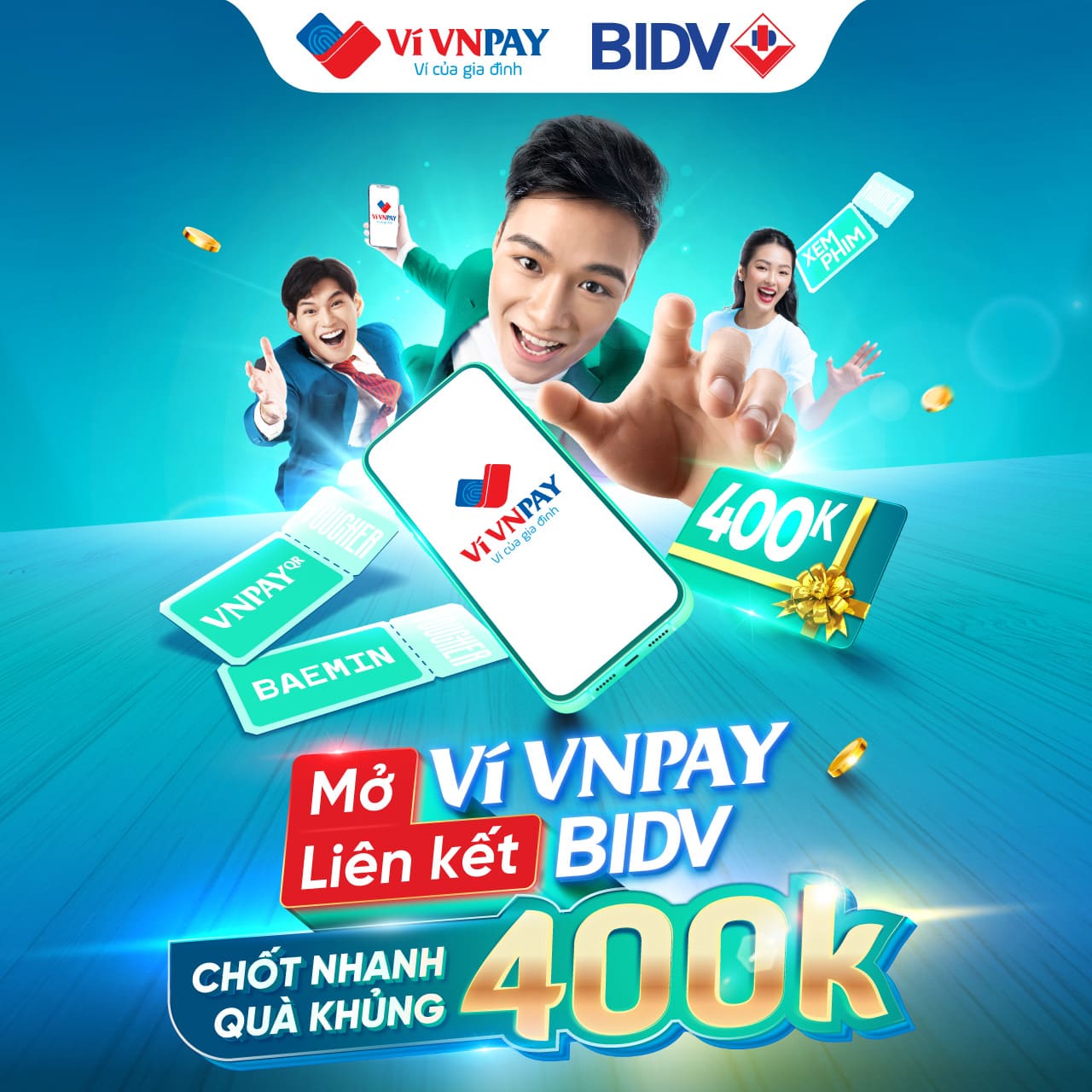 Mở VNPAY App - Liên kết tài khoản BIDV “chốt” nhanh quà “khủng” 400.000 đồng