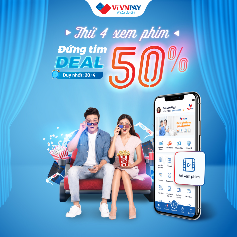 Bùng nổ mã MOVIE50K – Giảm 50% khi đặt vé phim trên VNPAY App