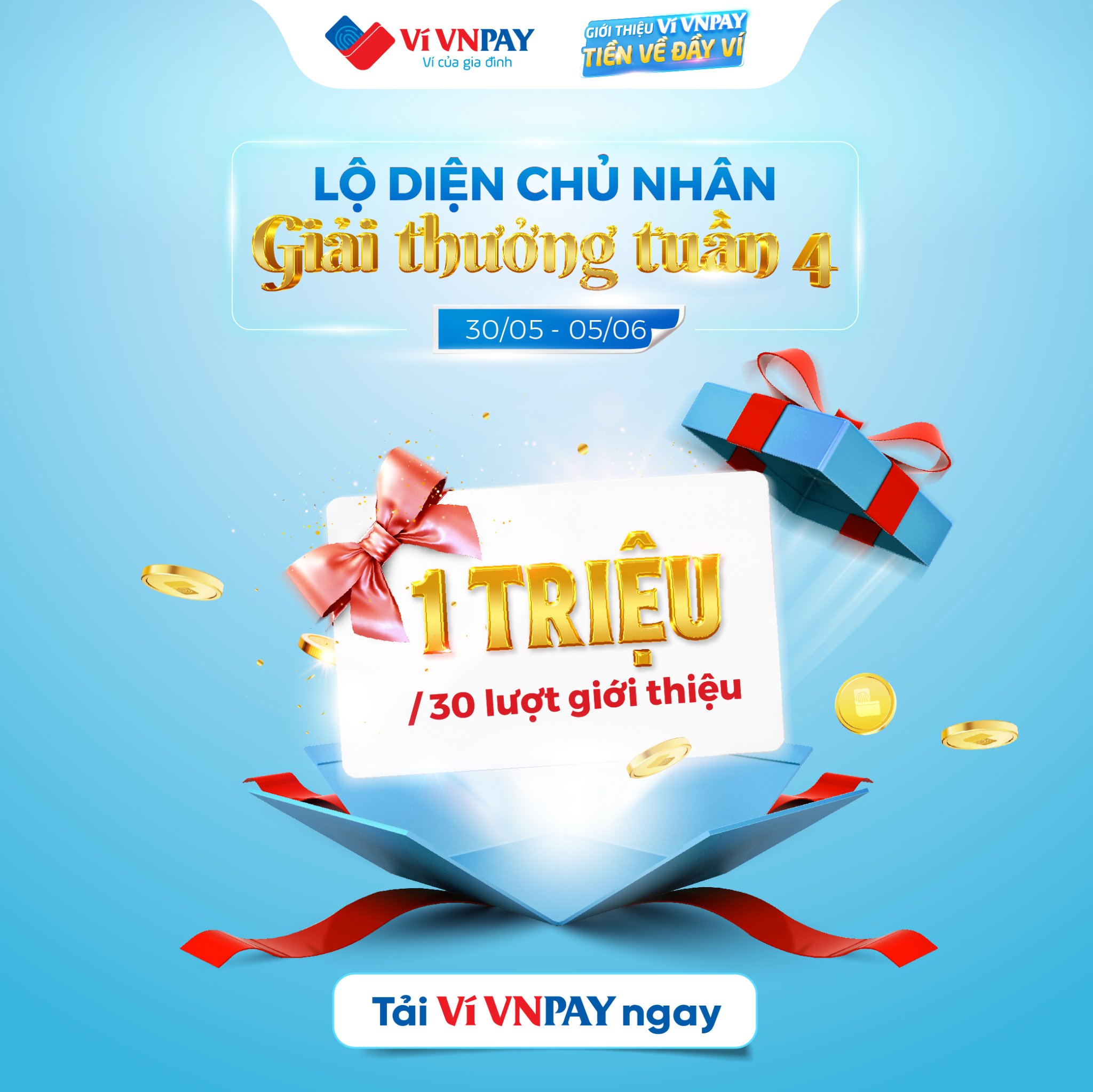 Danh sách nhận giải tuần 4 (30/05 - 05/06) CTKM: "Giới thiệu VNPAY App - Tiền về đầy ví"